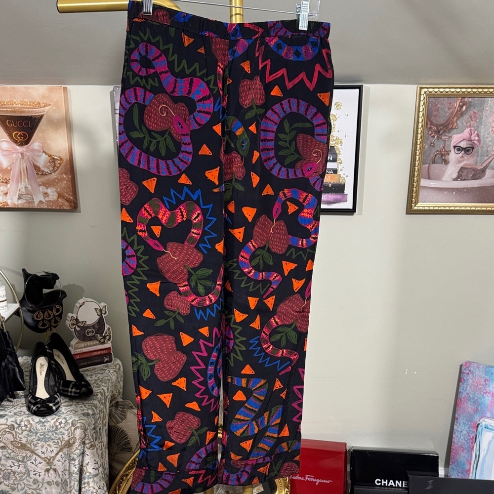 EUC FARM Rio 2PC Collared Shirt/Pants Vibrant Colors Snake Motif Gorgeous - Picture 10 of 15